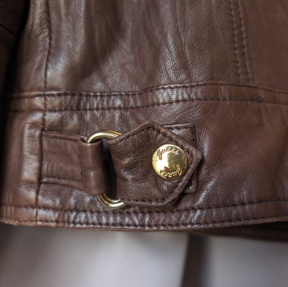 Motorcycle jacket. Chocolate brown, gold hardware, classic, Y2K, genuine leather - Picture 5 of 7
